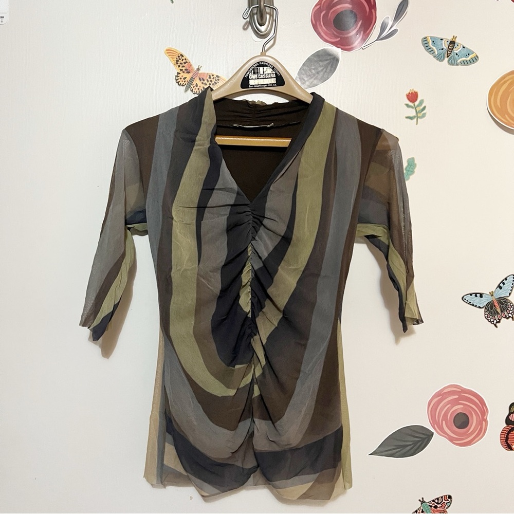Y2K Weston Wear Olive and Brown wavy Striped Blouse
